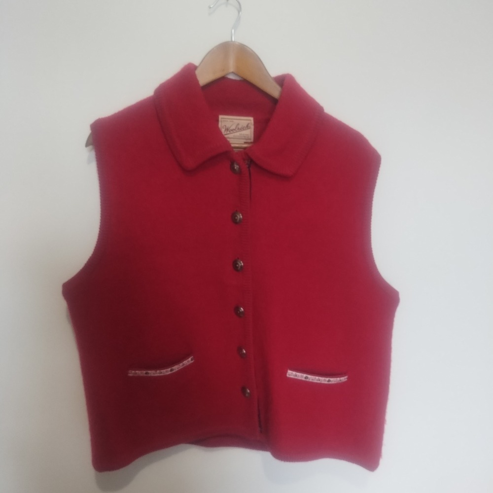 Vintage Woolrich Wool Vest Women's Large Red Button Front Cabin Cottage Rustic